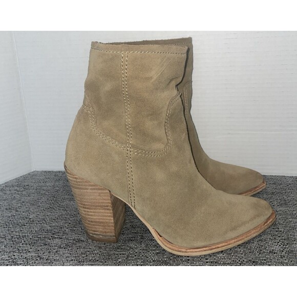 Dolce Vita Ankle Boots Women’s 7.5 Tan Suede Western Block Heel Pointed Toe - Picture 1 of 14